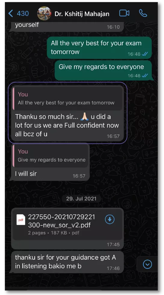 The Language X Whatsapp Testimonial 1