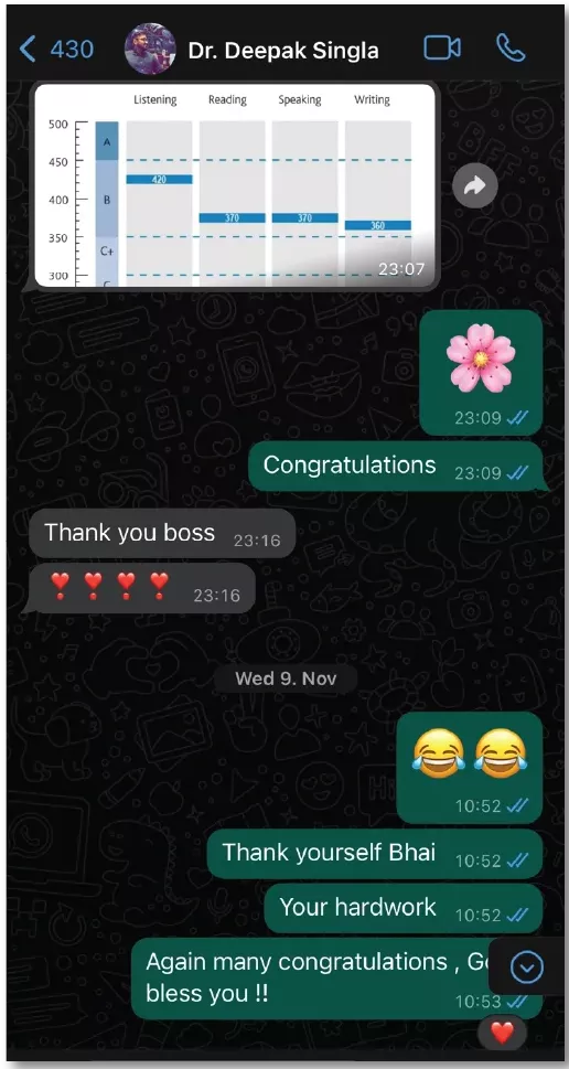 The Language X Whatsapp testimonial 2